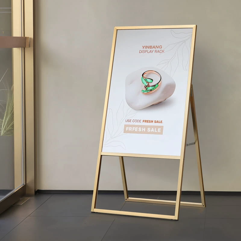 Gold Floor Poster Holder A-frame with Top-loading Design