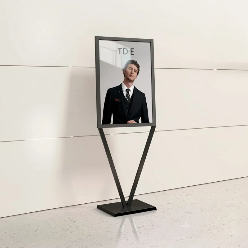 Modern Black Floor Poster Stand with V-shape Base Design