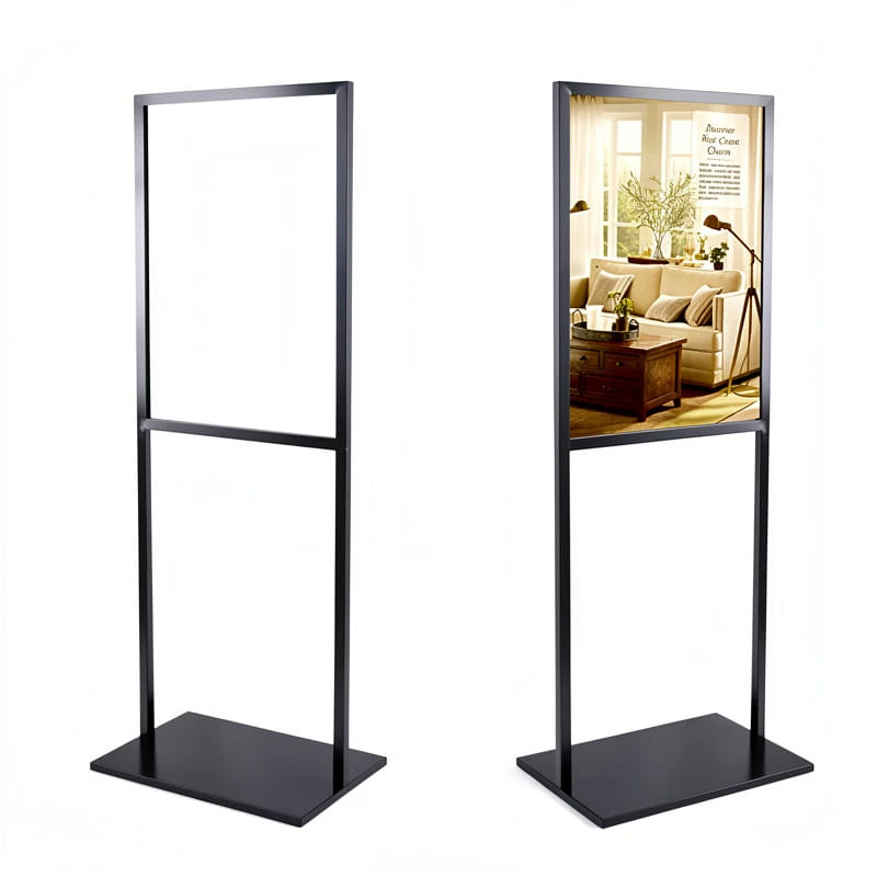 Soporte moderno negro de cartel de pie con marco rectangular