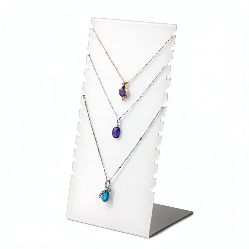 White Acrylic L Shape Necklace Display Stand with Notched Edge