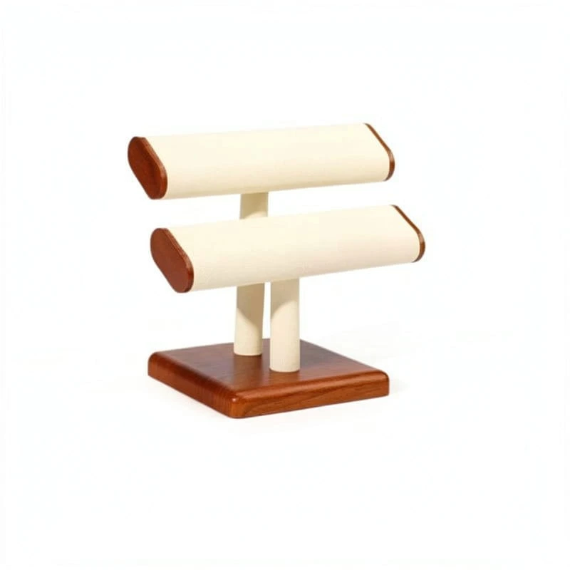 Wood Base 2 Tier Bracelet Display Stand with Velvet Wrapped Bars