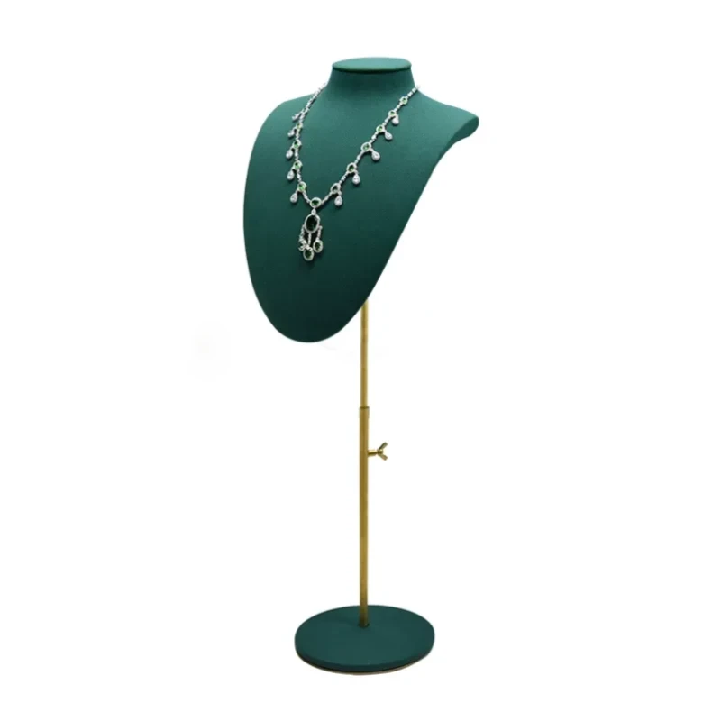 Velvet Necklace Bust Stand with Adjustable Base for Showcases and Counters